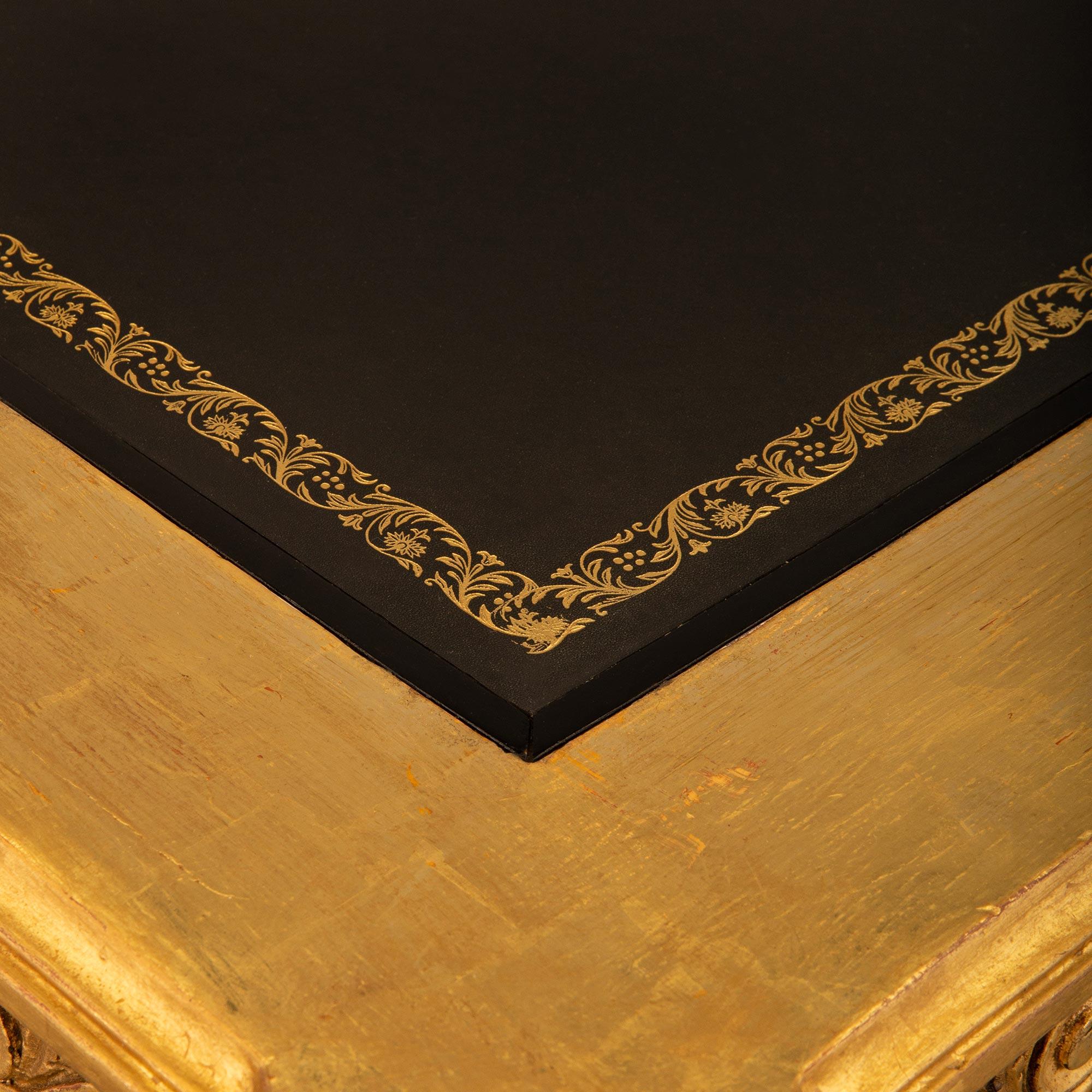 Ebonized French 19th Century Louis XVI St. Giltwood, Fruitwood And Leather Center Table For Sale