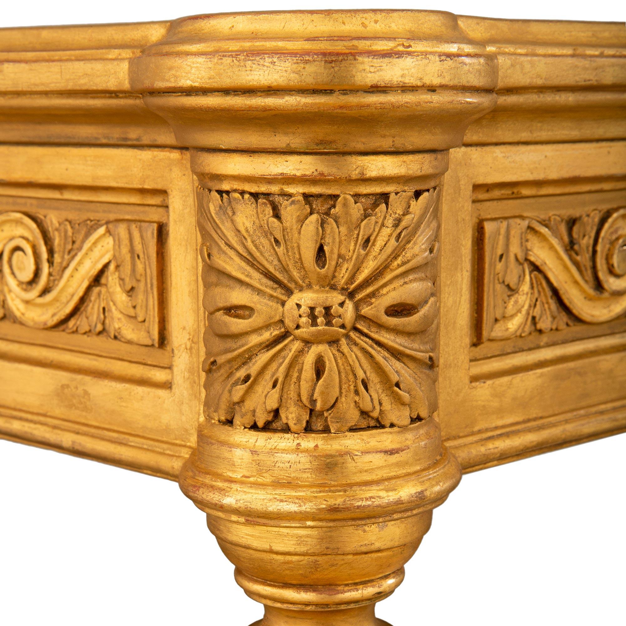 French 19th Century Louis XVI St. Giltwood, Fruitwood And Leather Center Table For Sale 3