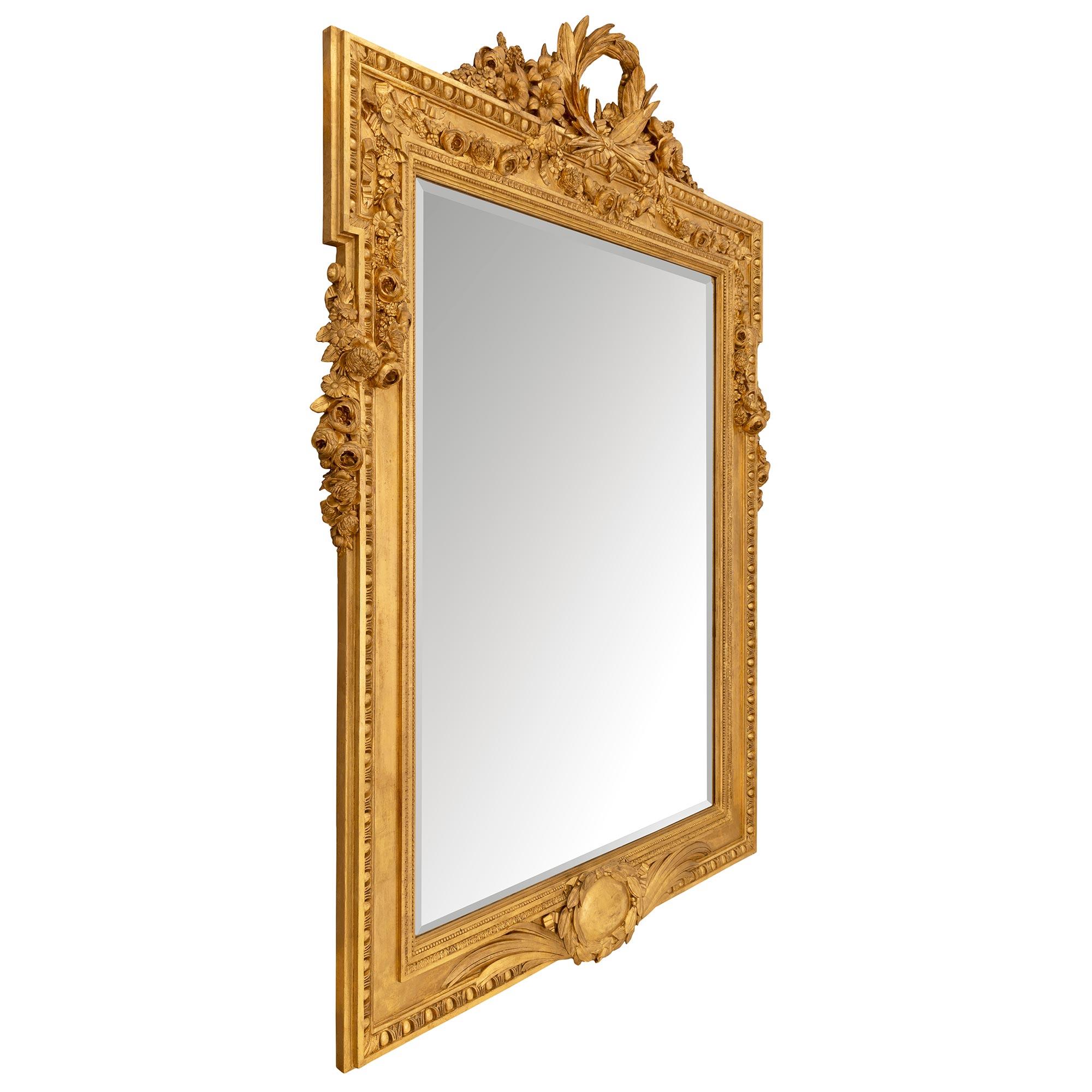 French 19th Century Louis XVI St. Giltwood Mirror In Good Condition For Sale In West Palm Beach, FL