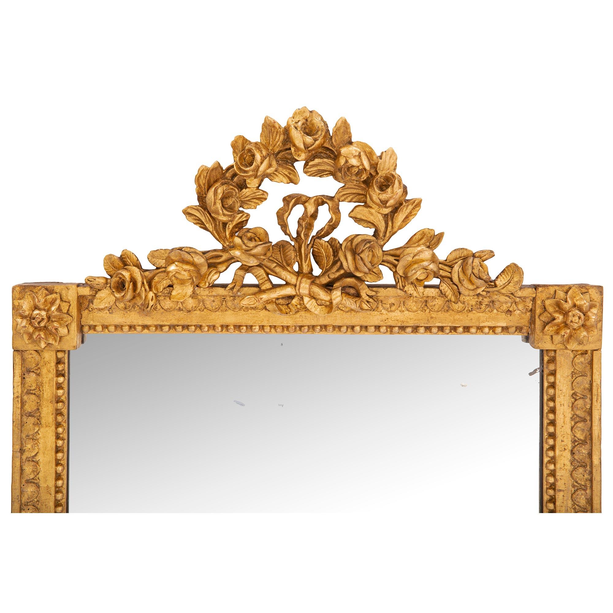 French 19th Century Louis XVI St. Giltwood Mirror In Good Condition For Sale In West Palm Beach, FL