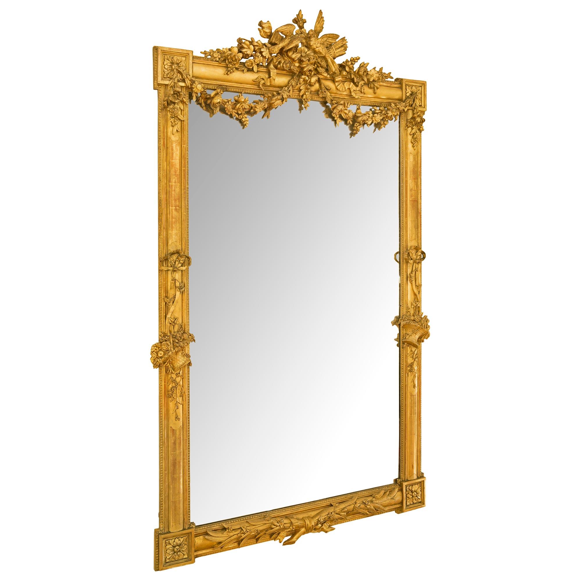 French 19th Century Louis XVI St. Giltwood Mirror In Good Condition In West Palm Beach, FL