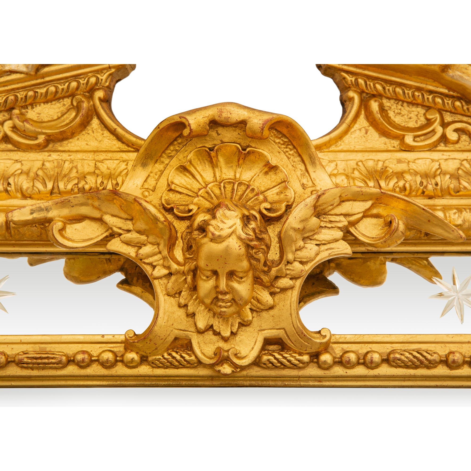 Legno dorato Specchio francese del XIX secolo in legno dorato di stile Luigi XVI in vendita