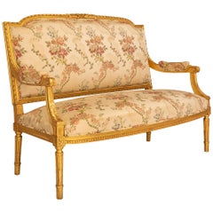 French 19th century Louis XVI st. Giltwood settee