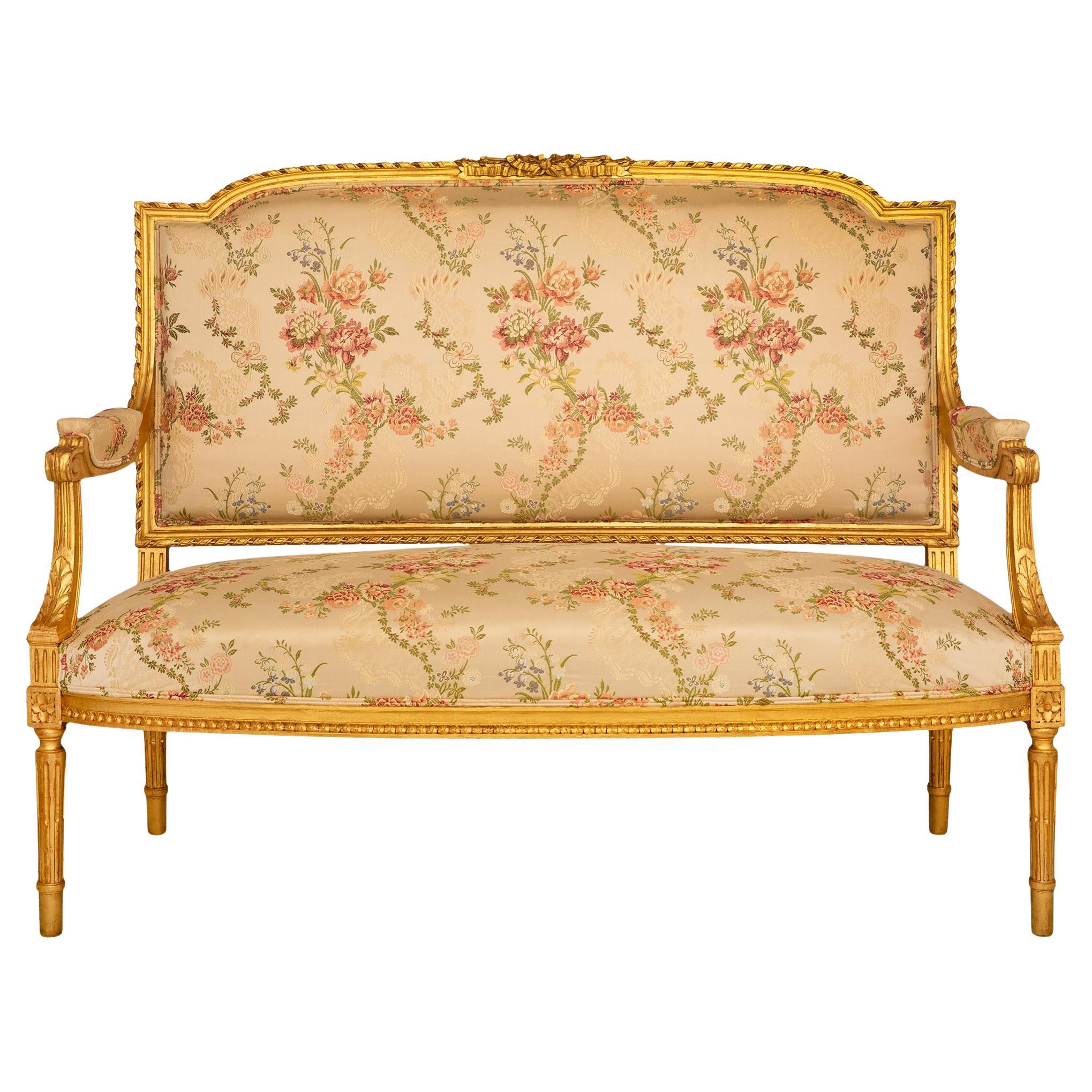 French 19th century Louis XVI st. Giltwood settee