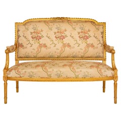 French 19th century Louis XVI st. Giltwood settee