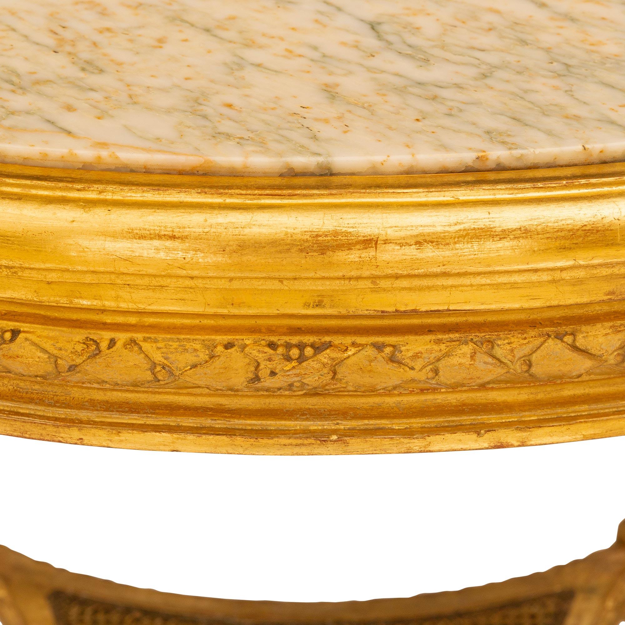 Marble French 19th Century Louis XVI St. Giltwood Side Table For Sale