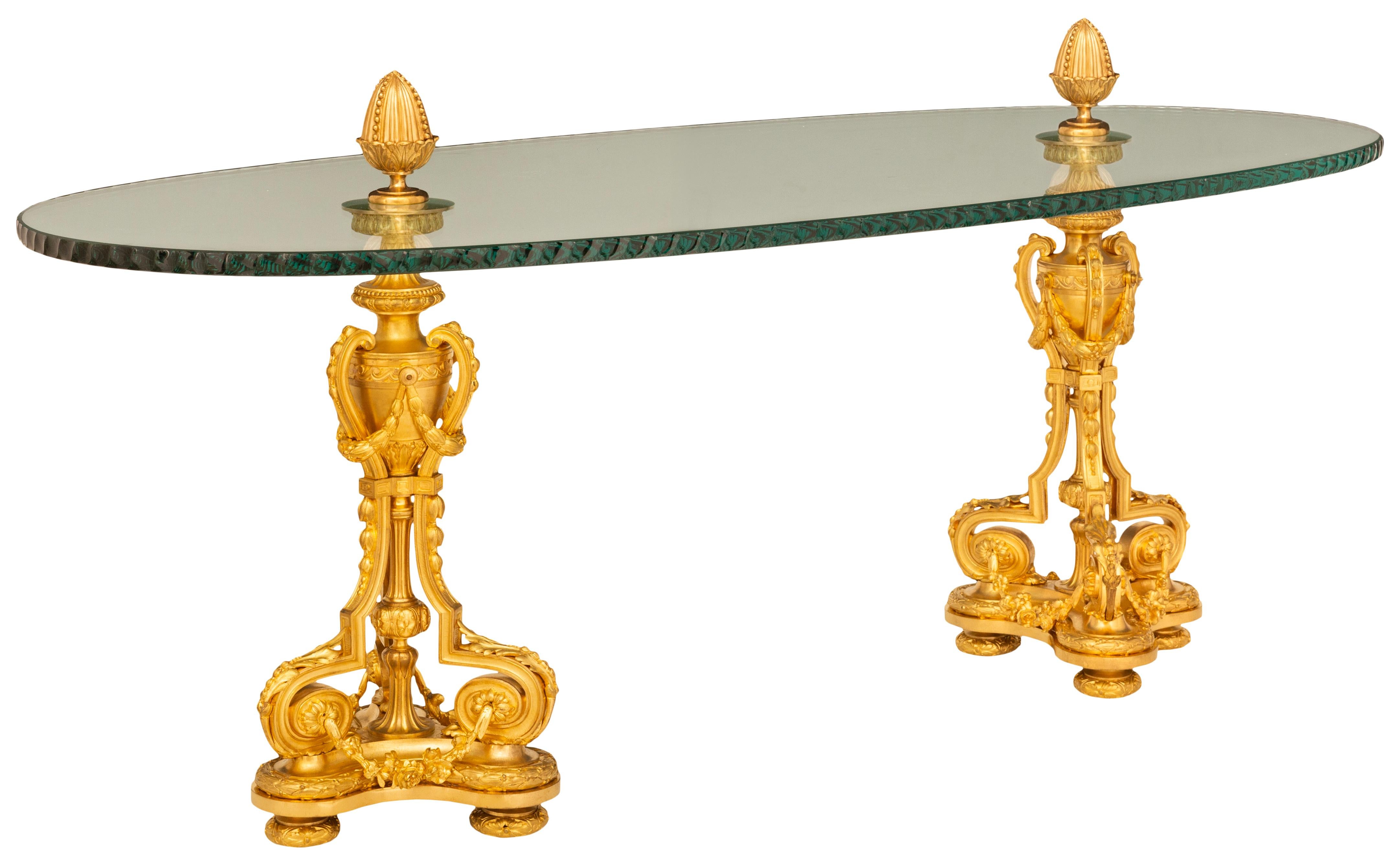 French 19th century Louis XVI st. Glass and Ormolu coffee table In Good Condition In West Palm Beach, FL