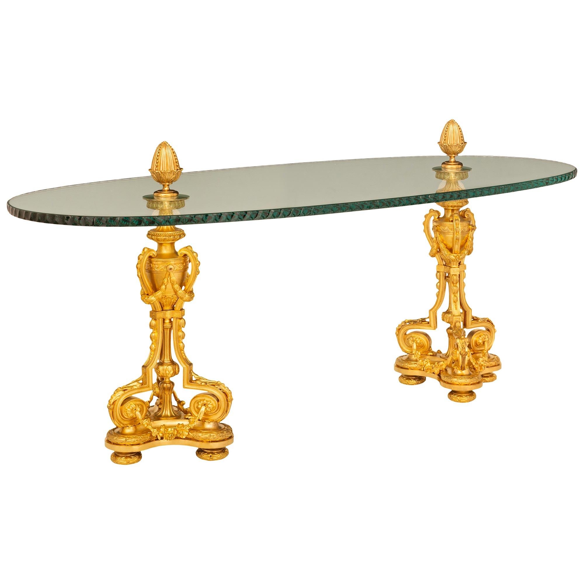 19th Century French 19th century Louis XVI st. Glass and Ormolu coffee table
