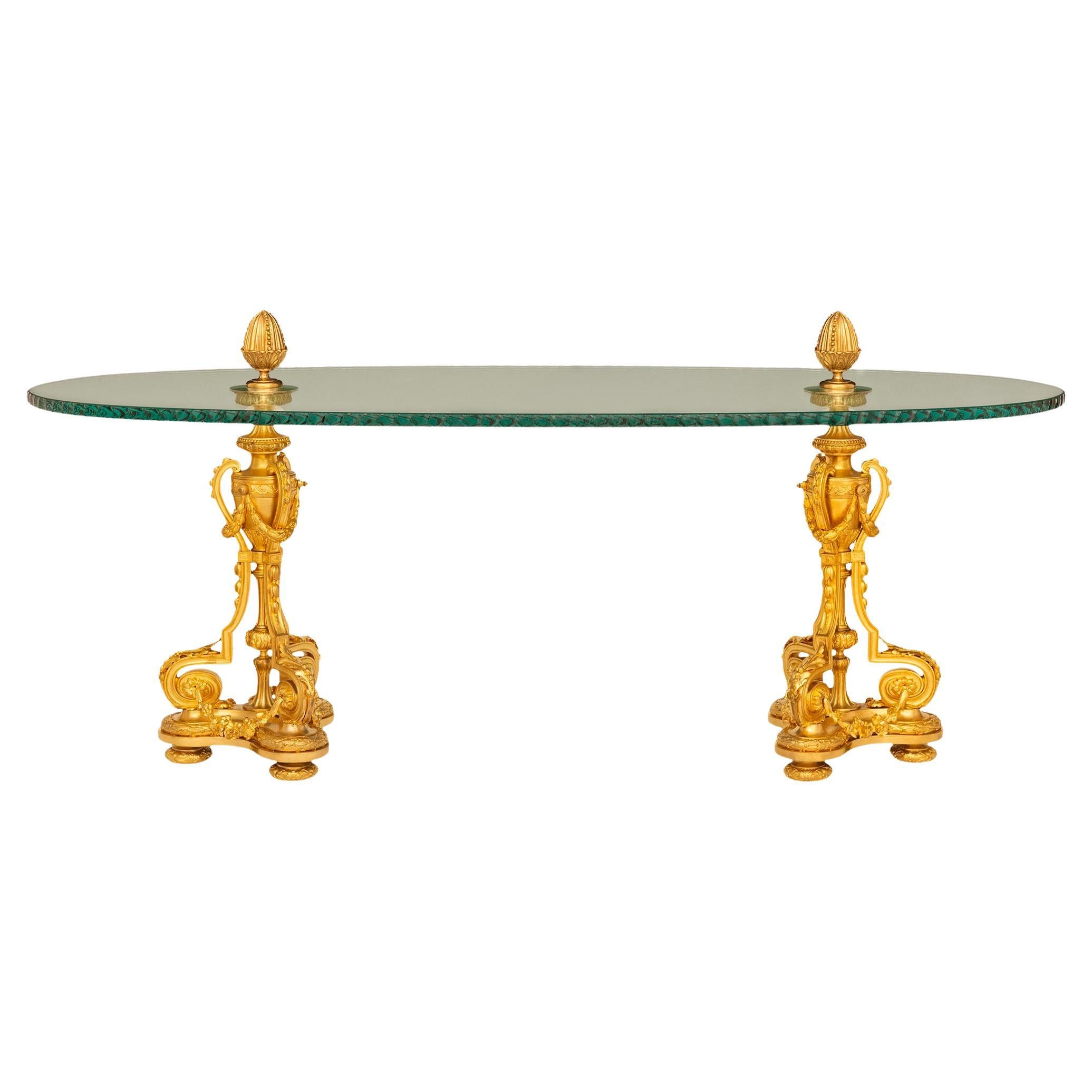 French 19th century Louis XVI st. Glass and Ormolu coffee table