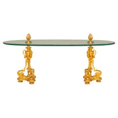 Table basse en verre et bronze doré de style Louis XVI du 19e siècle