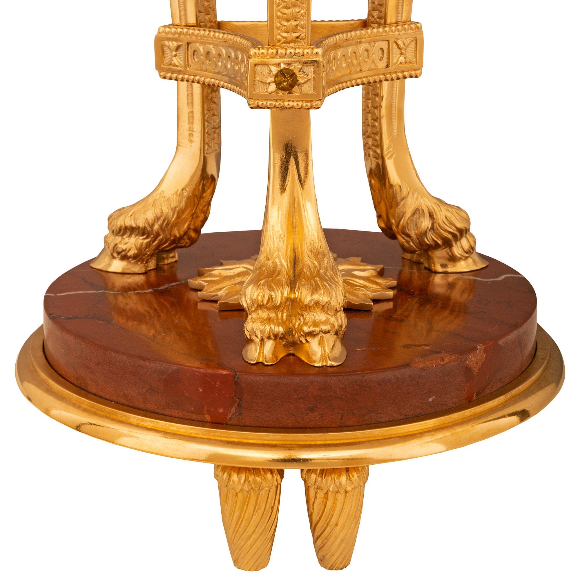 French 19th century Louis XVI st. Griotte marble and Ormolu lamp, attr. Sormani For Sale 6