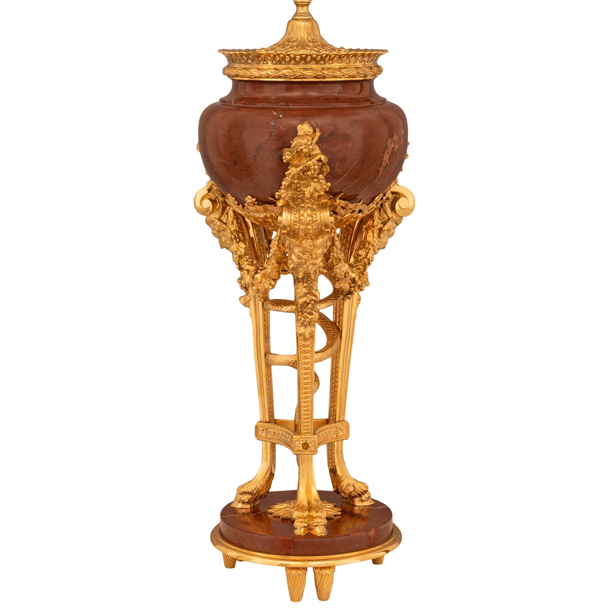 19th Century French 19th century Louis XVI st. Griotte marble and Ormolu lamp, attr. Sormani For Sale