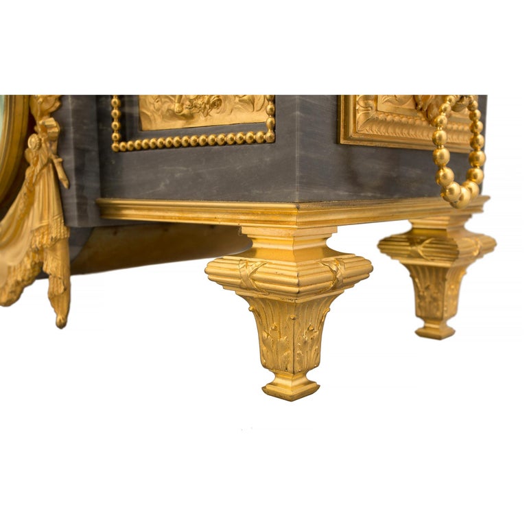 French 19th Century Louis XVI St. Gris St. Anne Marble and Ormolu Pedestal Clock For Sale 8