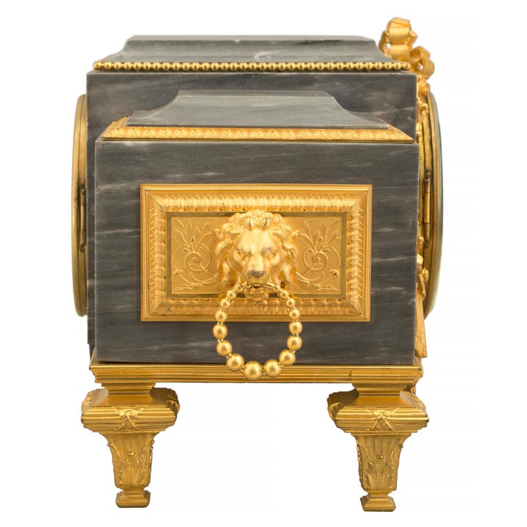 French 19th Century Louis XVI St. Gris St. Anne Marble and Ormolu Pedestal Clock For Sale 1