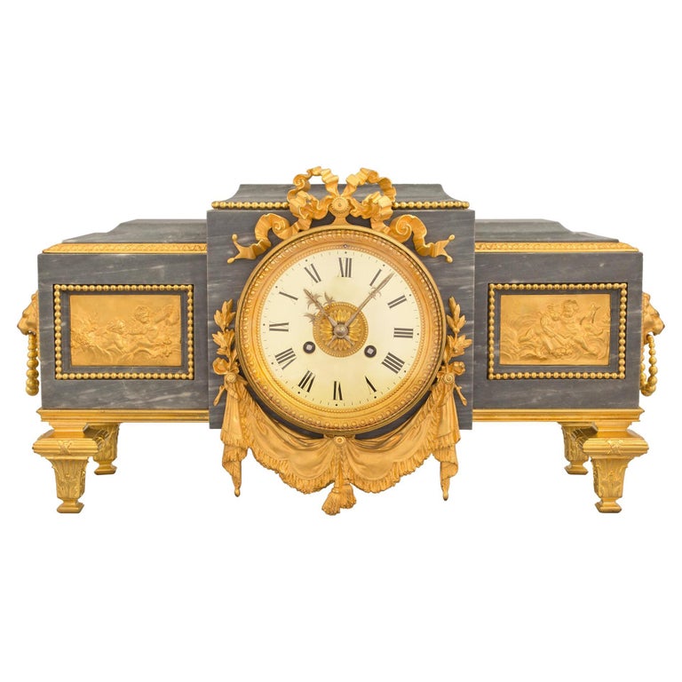 French 19th Century Louis XVI St. Gris St. Anne Marble and Ormolu Pedestal Clock For Sale