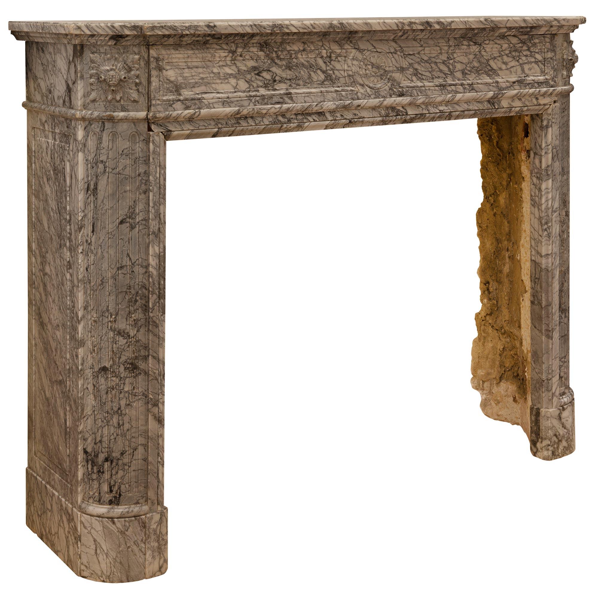 French 19th Century Louis XVI St. Gris St. Anne Marble Mantel In Good Condition For Sale In West Palm Beach, FL