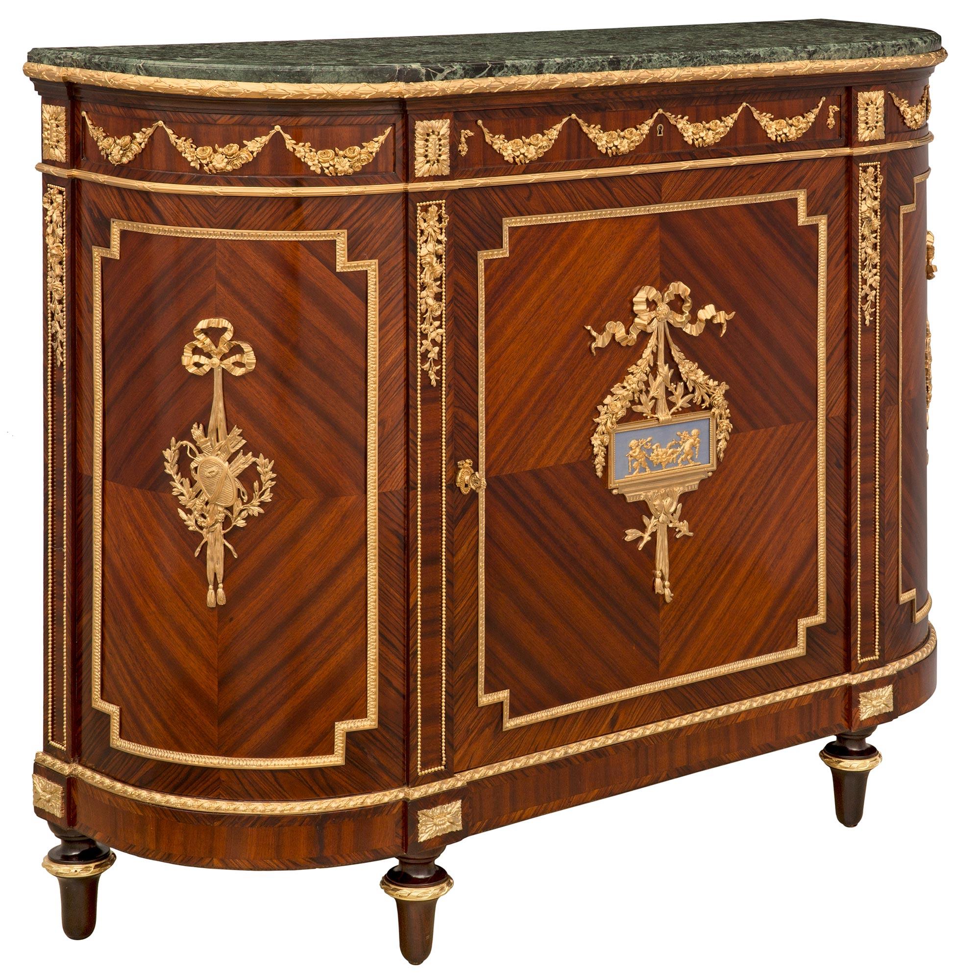 Belle Époque French 19th Century Louis XVI St. Kingwood, Wedgwood, Ormolu, and Marble Cabinet For Sale
