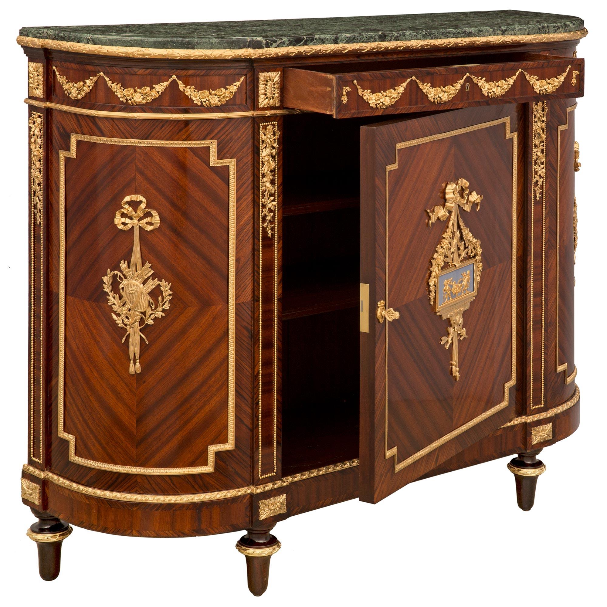 French 19th Century Louis XVI St. Kingwood, Wedgwood, Ormolu, and Marble Cabinet In Good Condition For Sale In West Palm Beach, FL