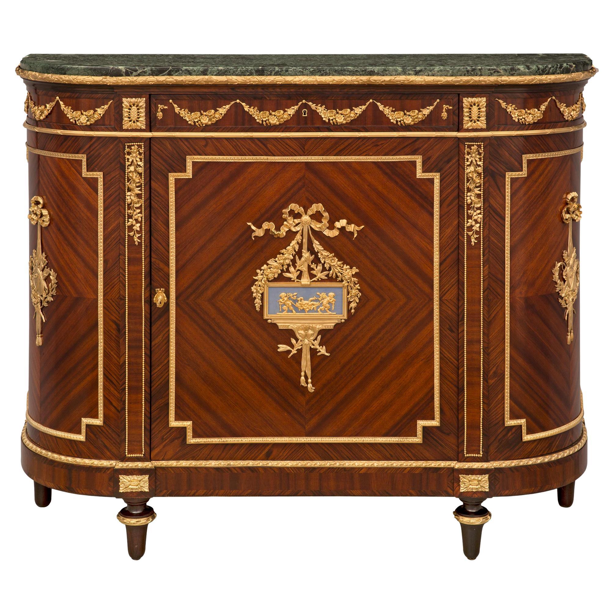 French 19th Century Louis XVI St. Kingwood, Wedgwood, Ormolu, and Marble Cabinet For Sale