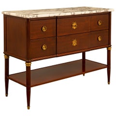 French 19th Century Louis XVI St. Mahogany and Carrara Marble Commode