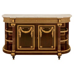 Buffet Louis XVI en acajou et marbre, signé Grohé.
