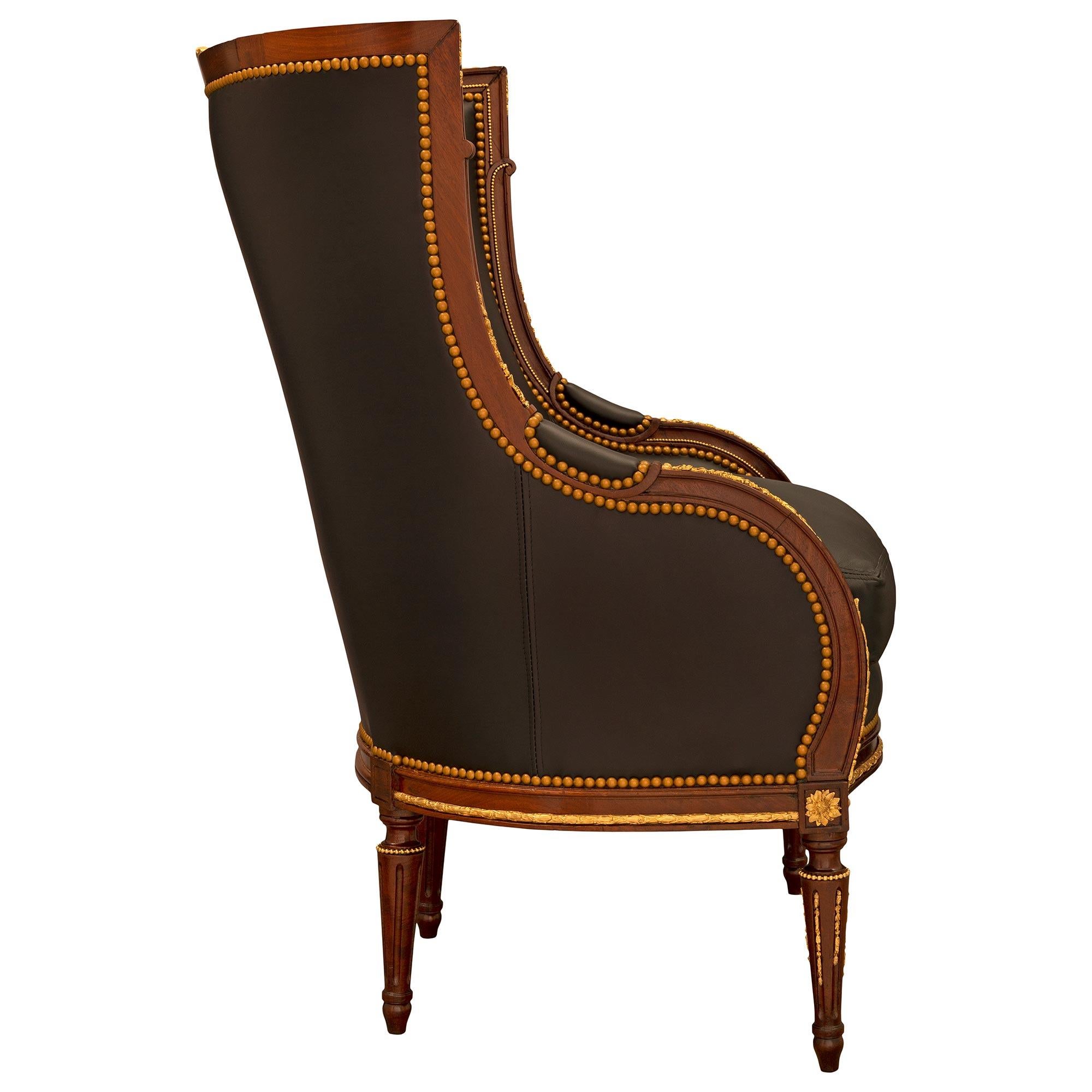French 19th Century Louis XVI St. Mahogany and Ormolu Armchair In Good Condition For Sale In West Palm Beach, FL