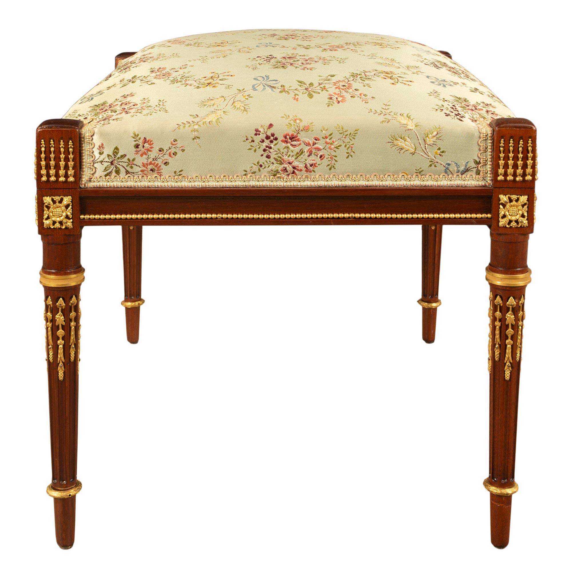 French 19th Century Louis XVI St. Mahogany and Ormolu Bench For Sale 1