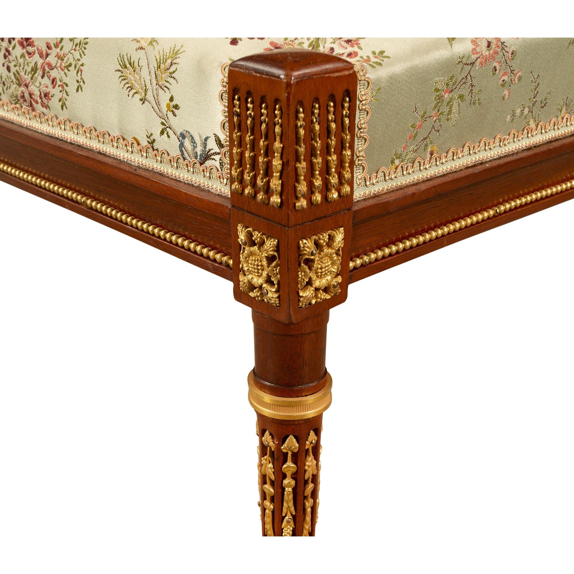 French 19th Century Louis XVI St. Mahogany and Ormolu Bench For Sale 2