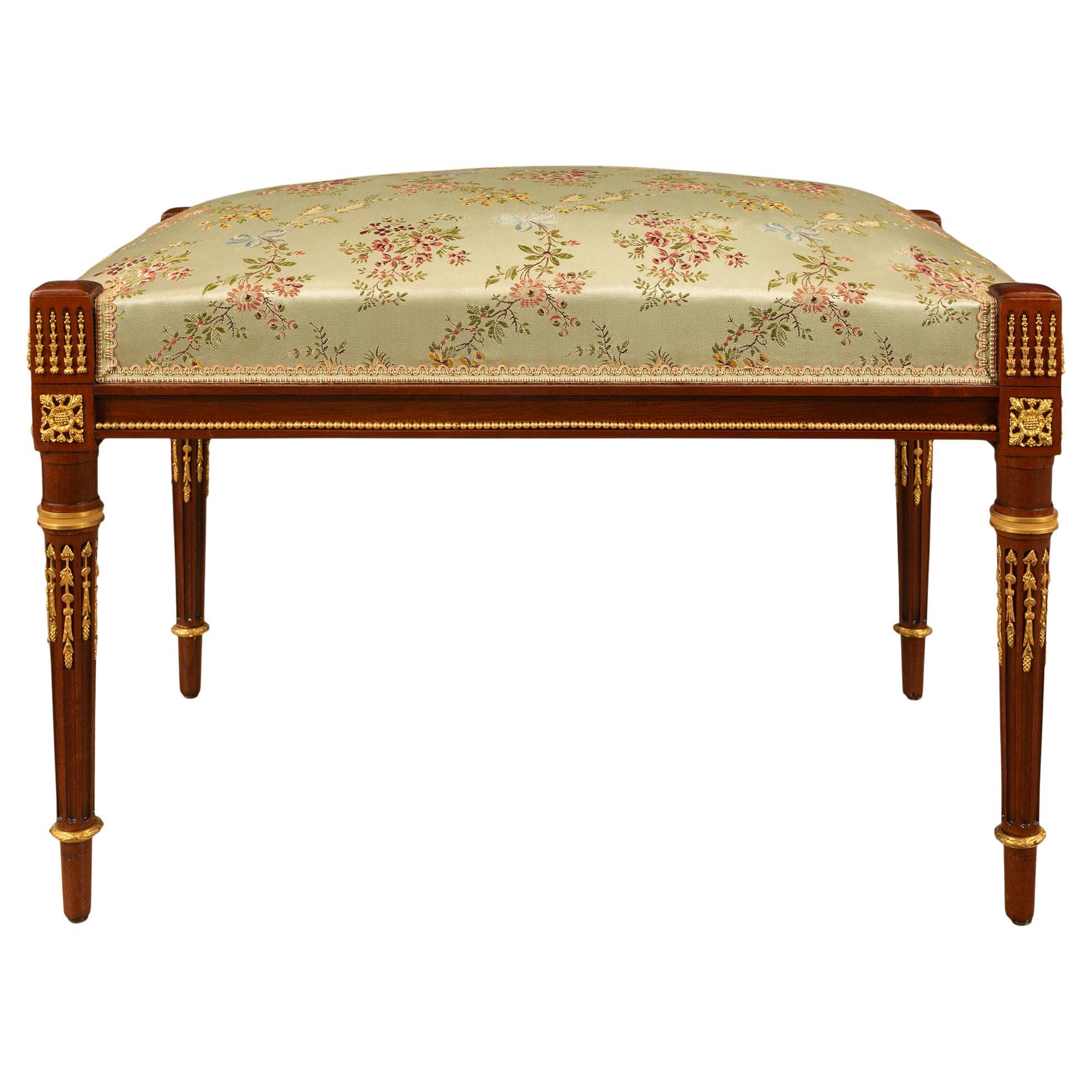 French 19th Century Louis XVI St. Mahogany and Ormolu Bench For Sale