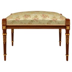 Antique French 19th Century Louis XVI St. Mahogany and Ormolu Bench