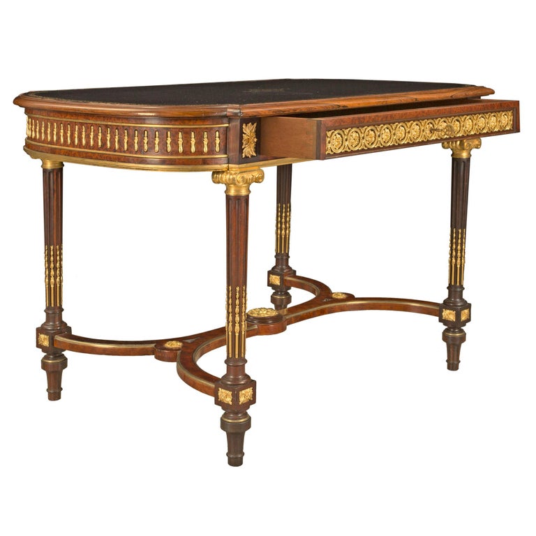 French 19th Century Louis XVI St. Mahogany and Ormolu Center Table / Desk For Sale 1