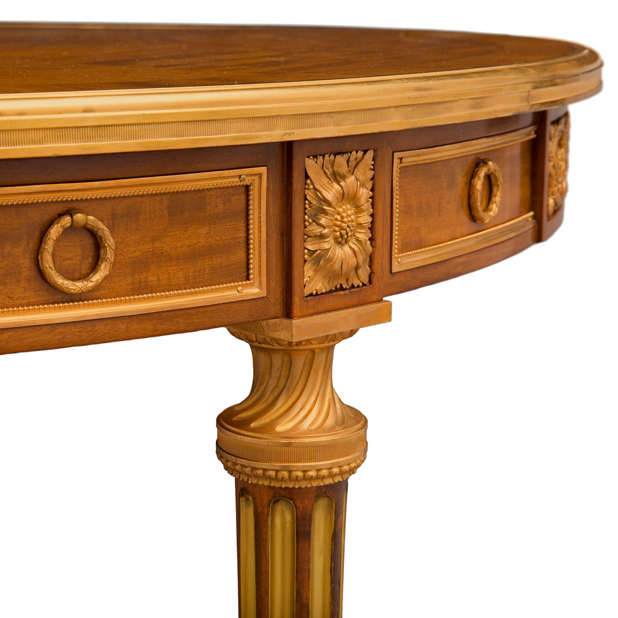 French 19th Century Louis XVI St. Mahogany and Ormolu Center Table For Sale 1