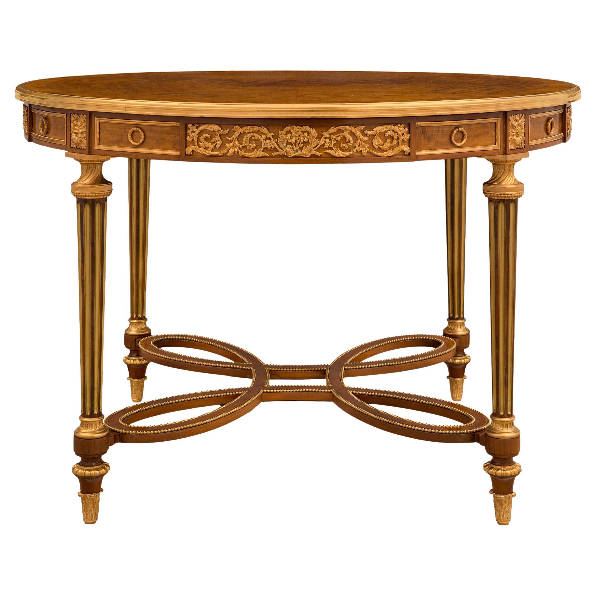 French 19th Century Louis XVI St. Mahogany and Ormolu Center Table For Sale