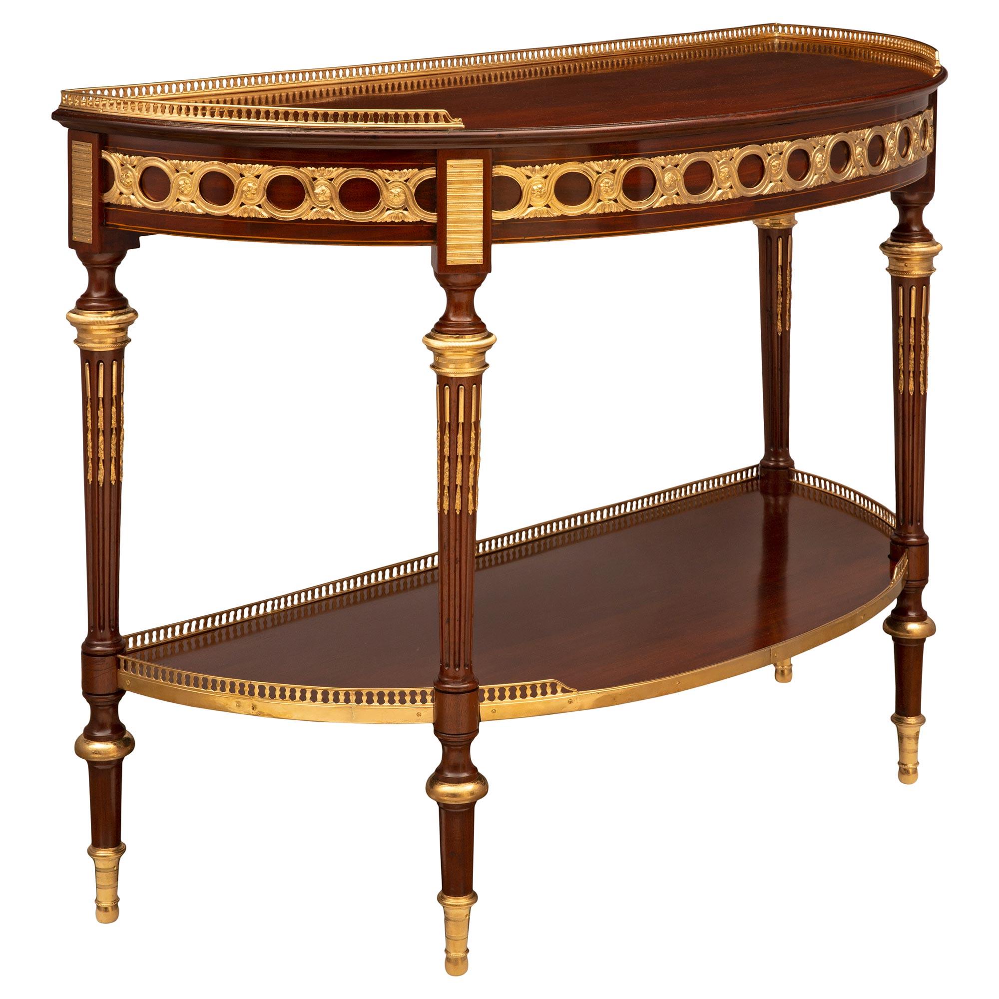 French 19th Century Louis XVI St. Mahogany and Ormolu Console In Good Condition For Sale In West Palm Beach, FL