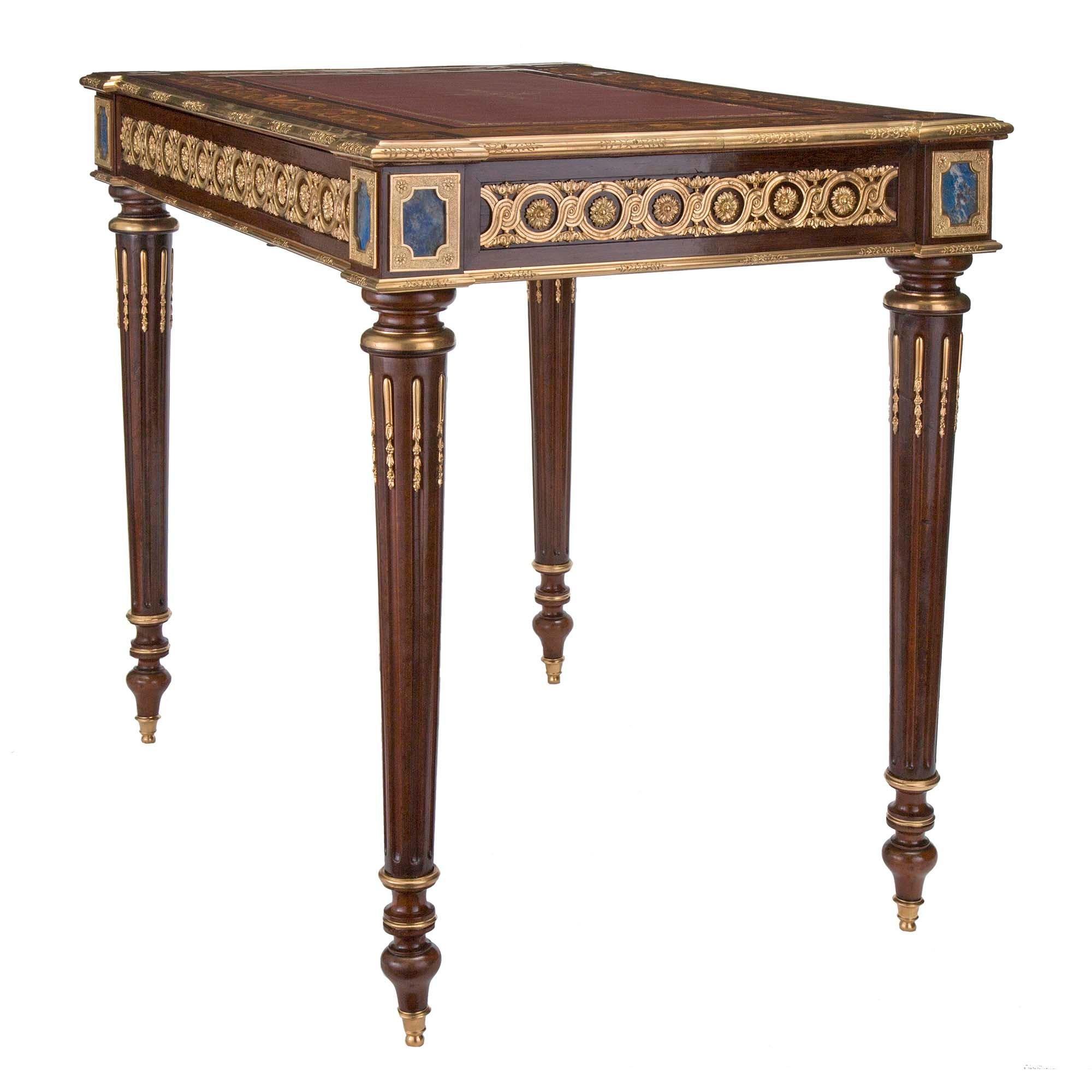 French 19th Century Louis XVI St. Mahogany and Ormolu Desk In Good Condition For Sale In West Palm Beach, FL