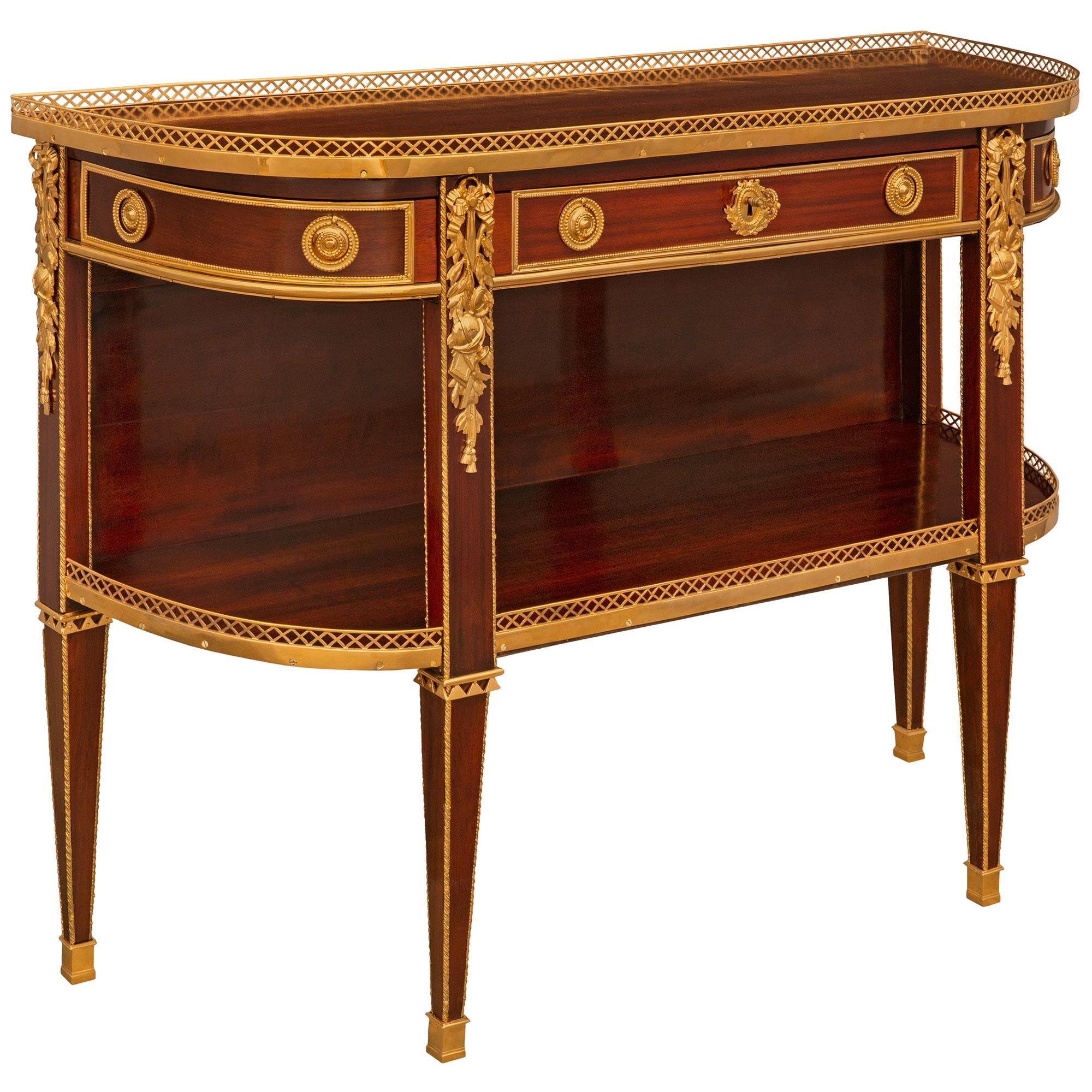 French 19th Century Louis XVI St. Mahogany And Ormolu Dessert Console In Good Condition For Sale In West Palm Beach, FL