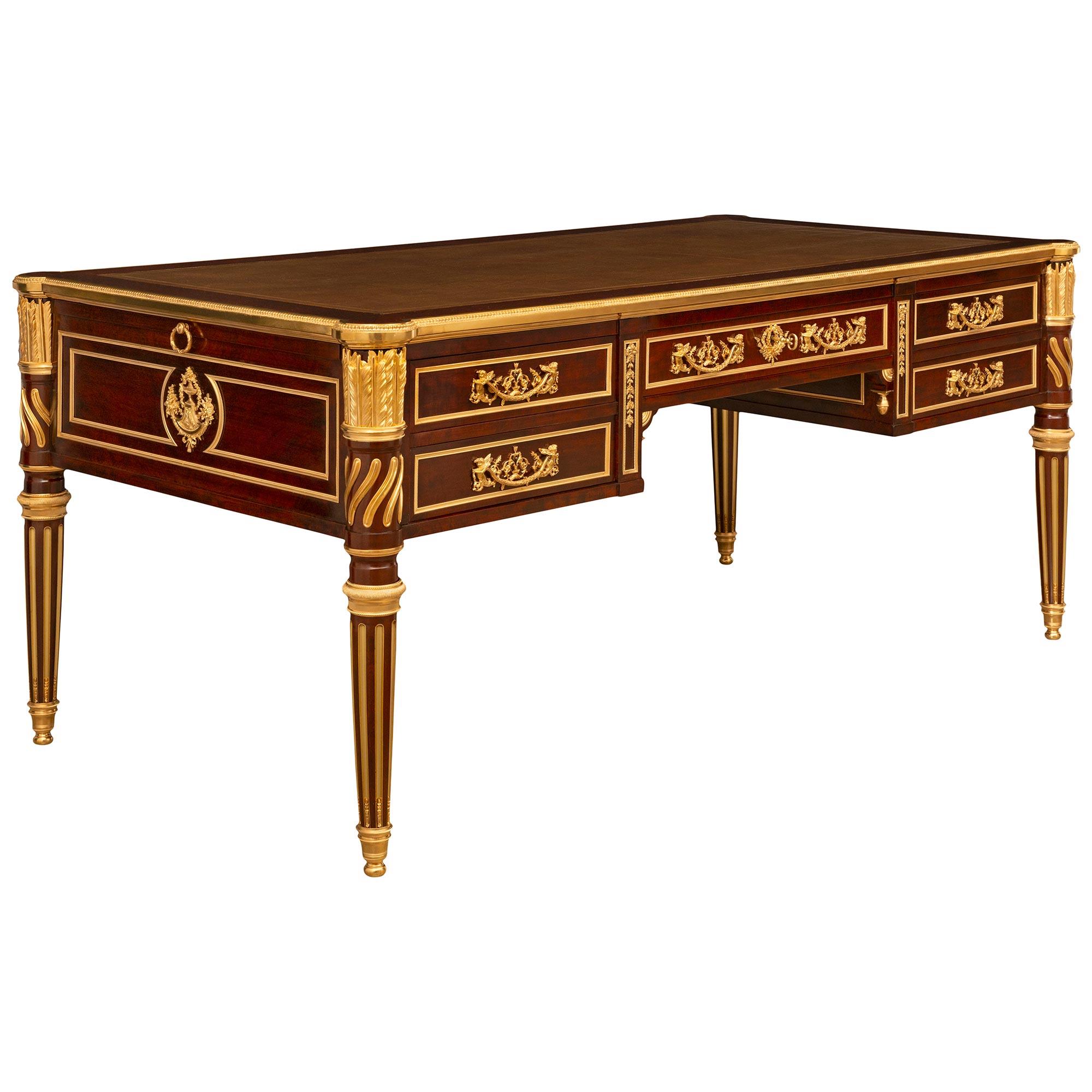 French 19th Century Louis XVI St. Mahogany And Ormolu Mounted Partners Desk In Good Condition For Sale In West Palm Beach, FL