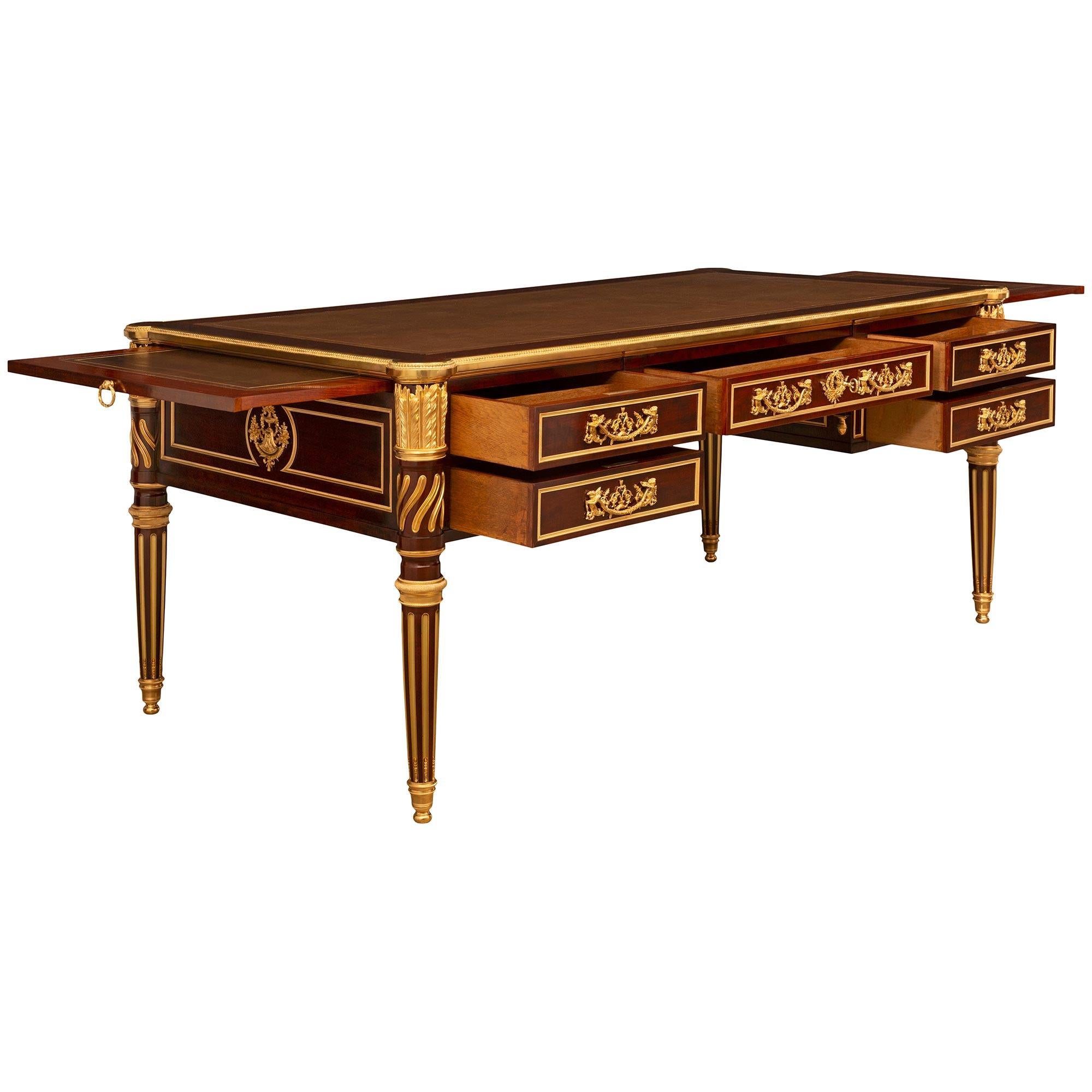 Leather French 19th Century Louis XVI St. Mahogany And Ormolu Mounted Partners Desk For Sale