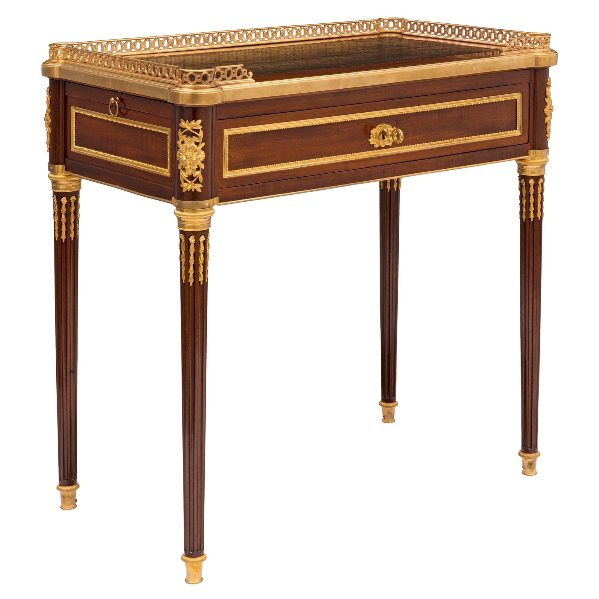 French 19th Century Louis XVI St. Mahogany and Ormolu Side Table/Writing Desk In Good Condition For Sale In West Palm Beach, FL