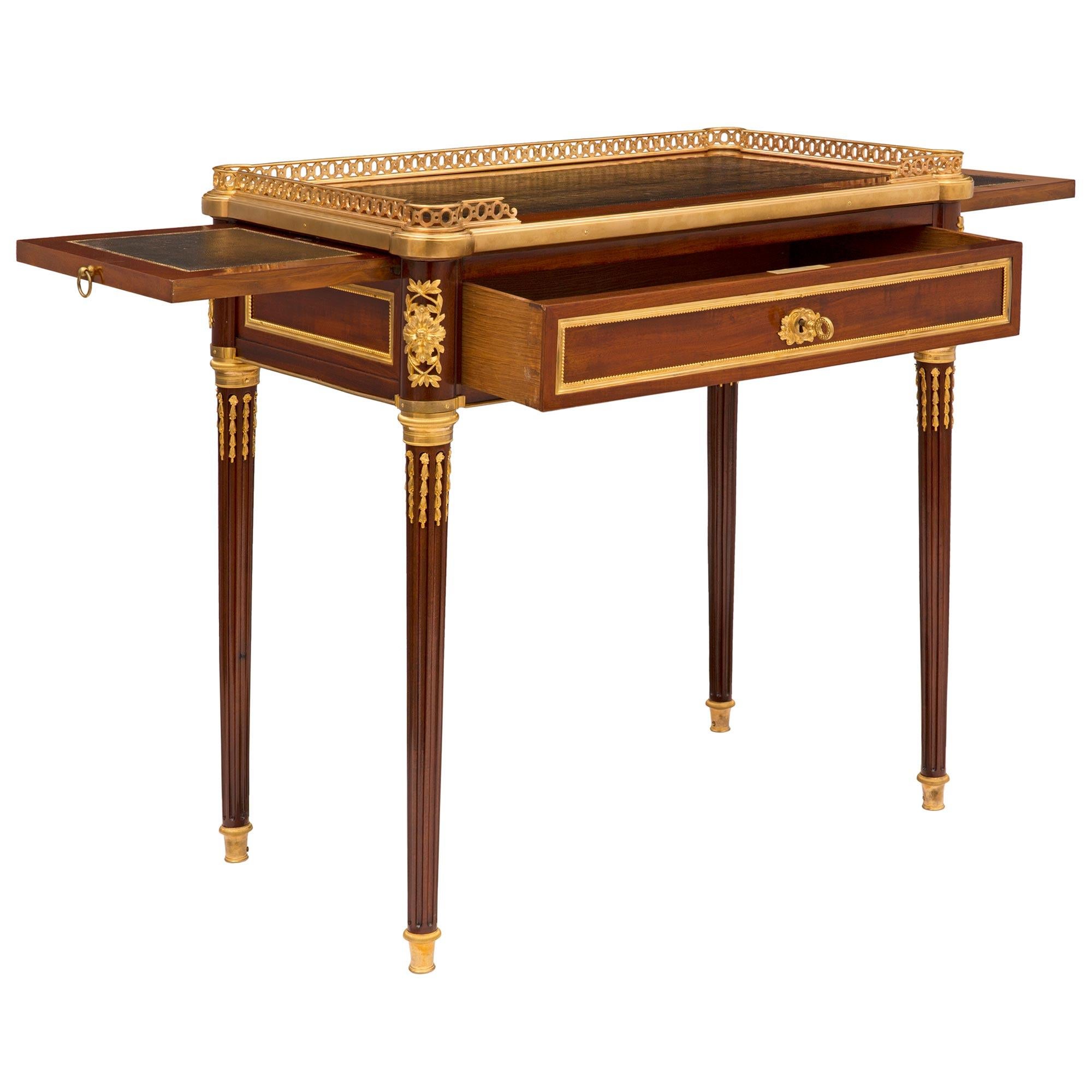 French 19th Century Louis XVI St. Mahogany and Ormolu Side Table/Writing Desk For Sale 1