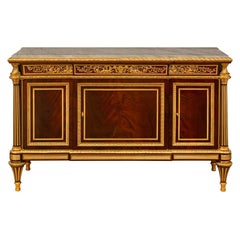 French 19th Century Louis XVI St. Mahogany & Blue Turquin Marble Commode
