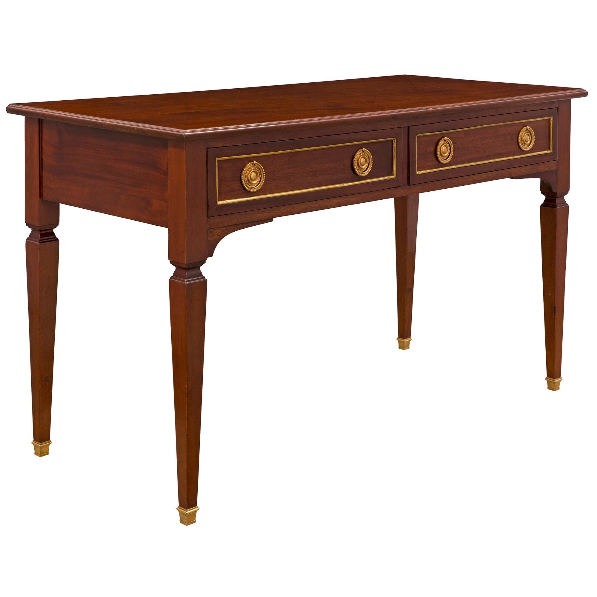 French 19th Century Louis XVI St. Mahogany, Brass, And Ormolu Desk In Good Condition For Sale In West Palm Beach, FL