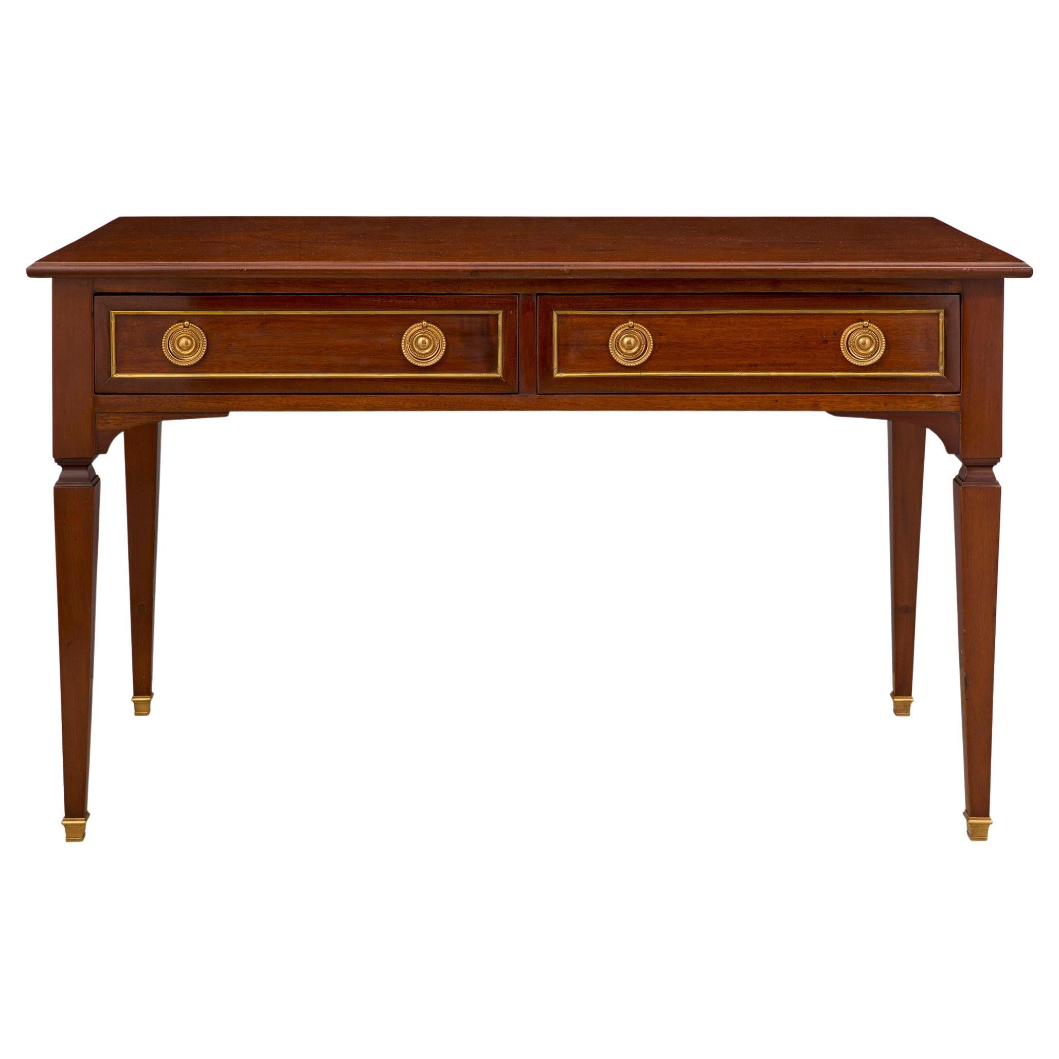 French 19th Century Louis XVI St. Mahogany, Brass, And Ormolu Desk