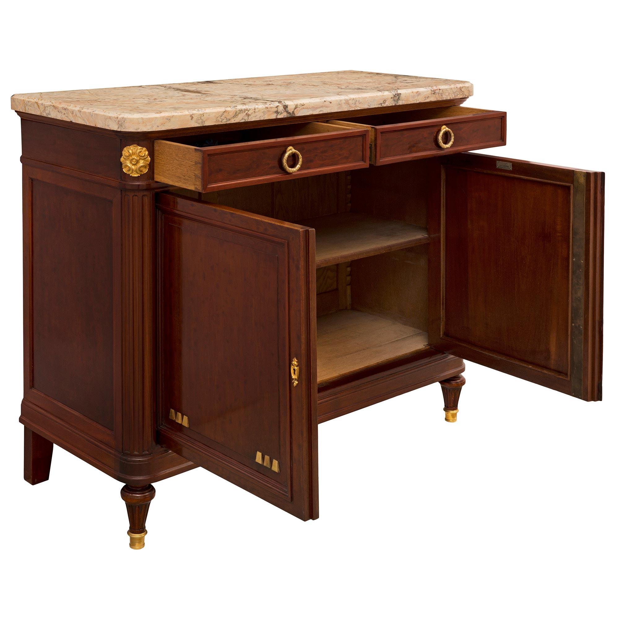 Belle Époque French 19th Century Louis XVI St. Mahogany Buffet, Signed Haentges Freres For Sale
