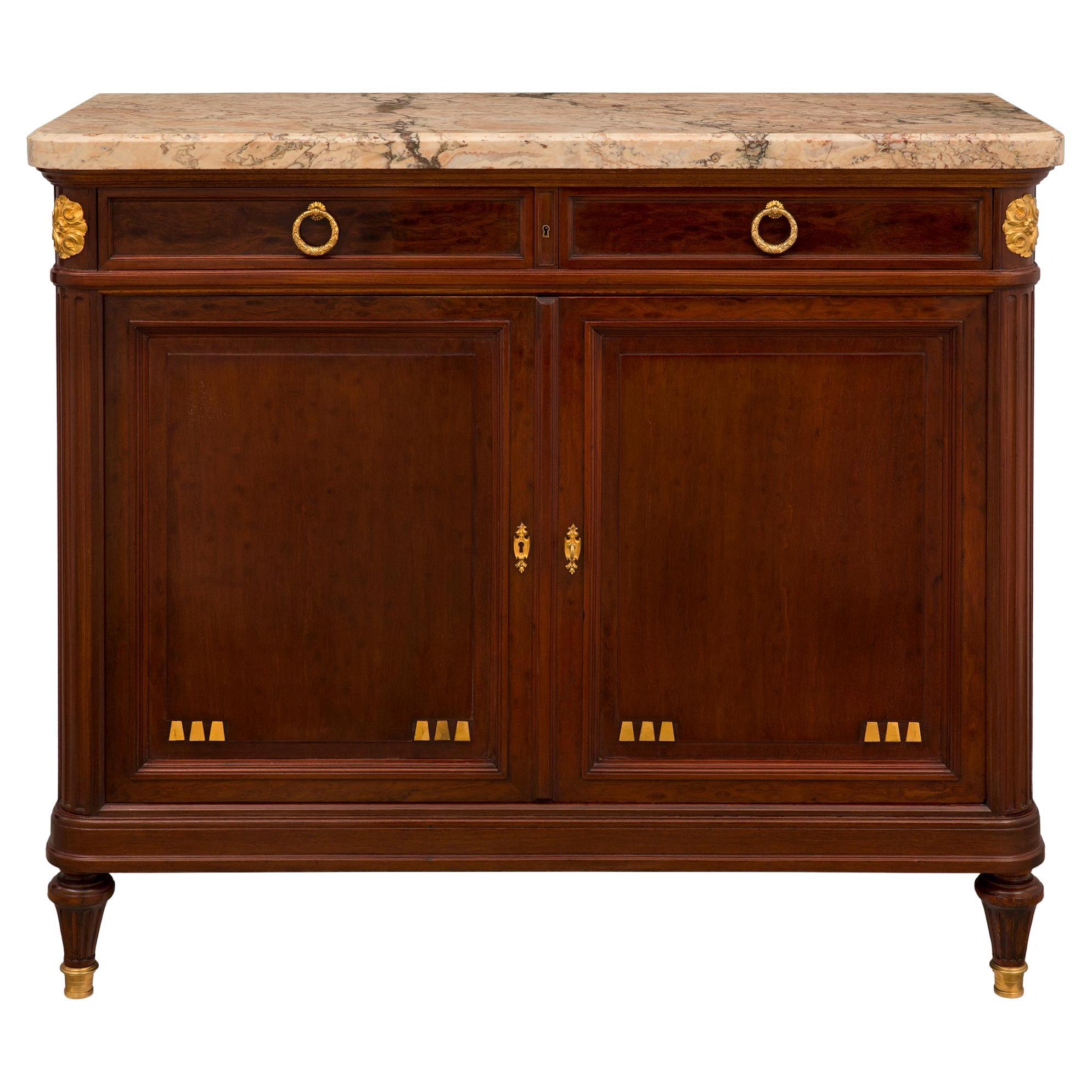 French 19th Century Louis XVI St. Mahogany Buffet, Signed Haentges Freres For Sale