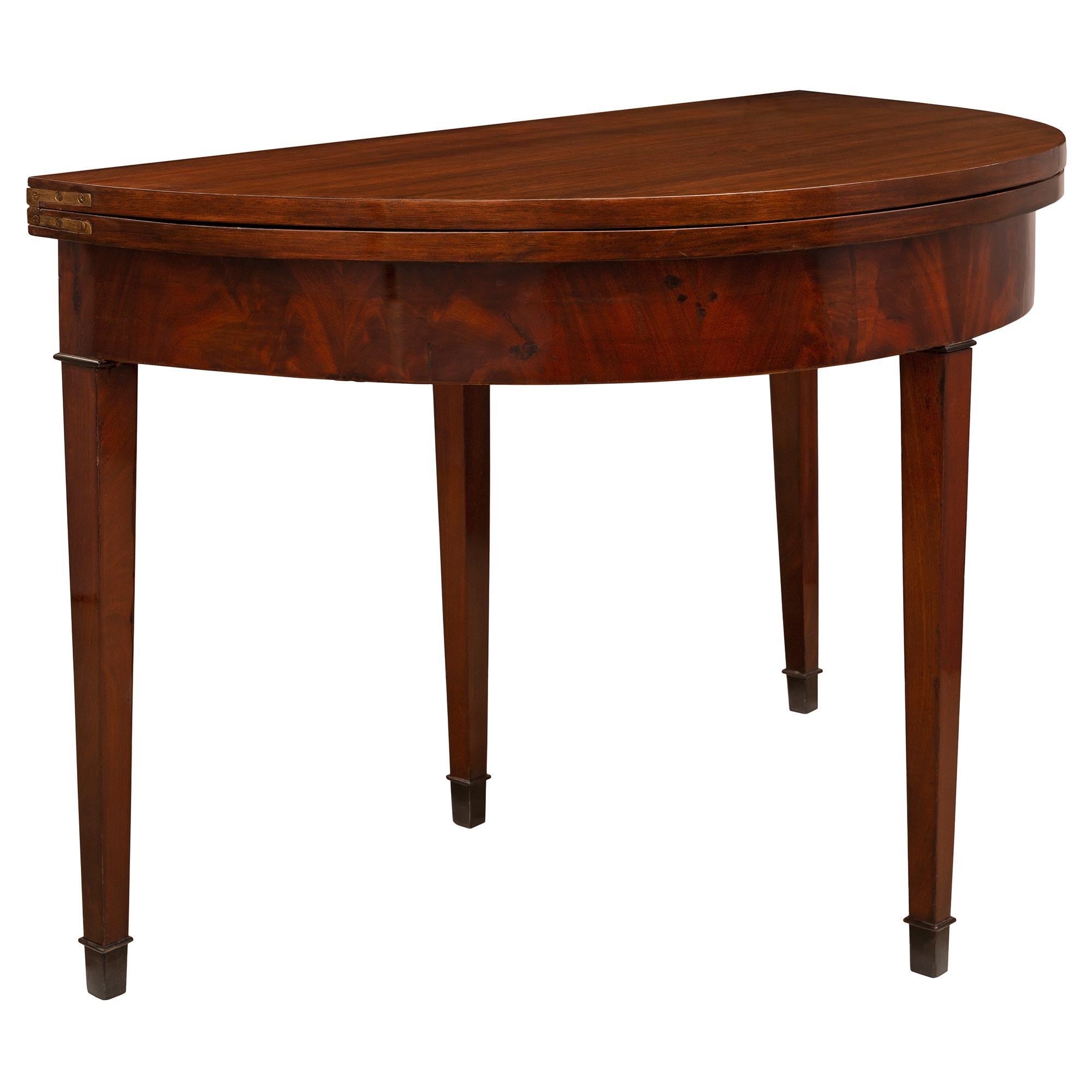 French 19th Century Louis XVI St. Mahogany Demilune Games Table or Console In Good Condition For Sale In West Palm Beach, FL