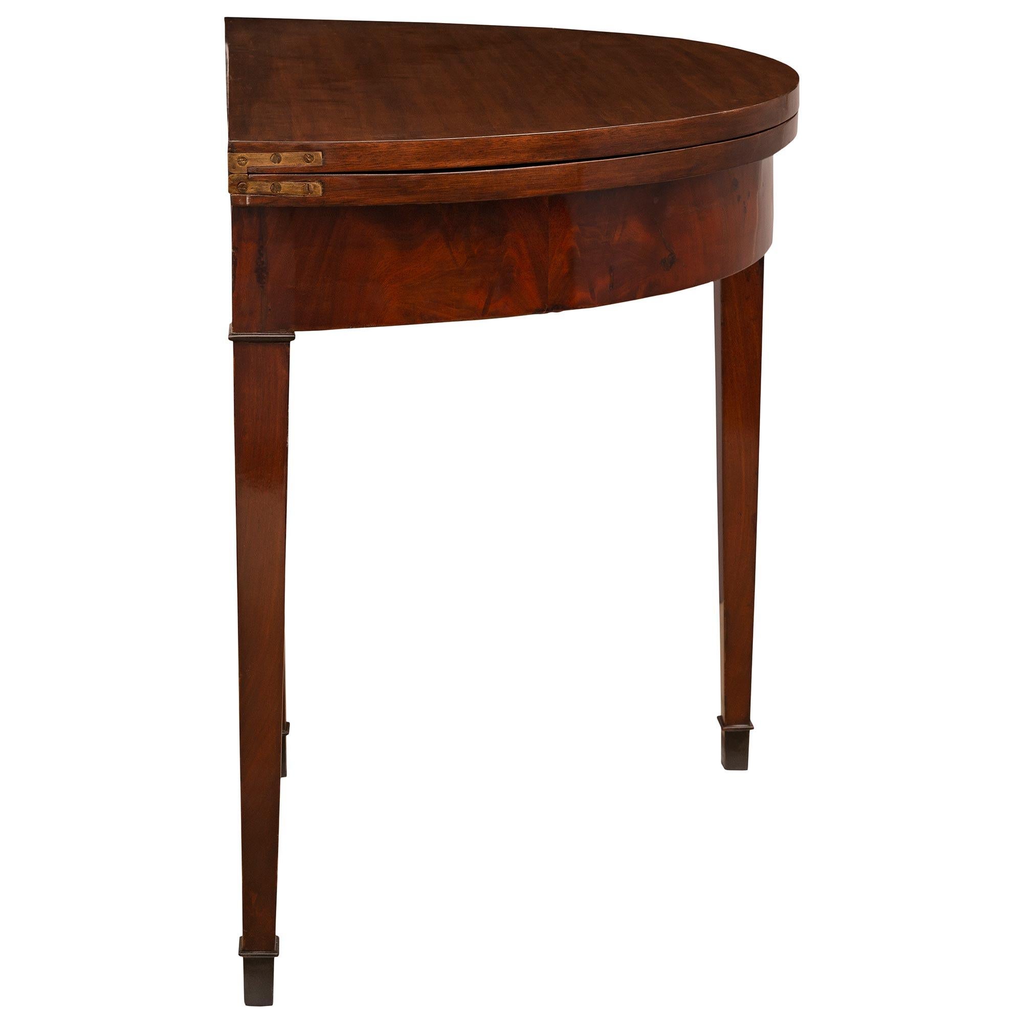 French 19th Century Louis XVI St. Mahogany Demilune Games Table or Console For Sale 1