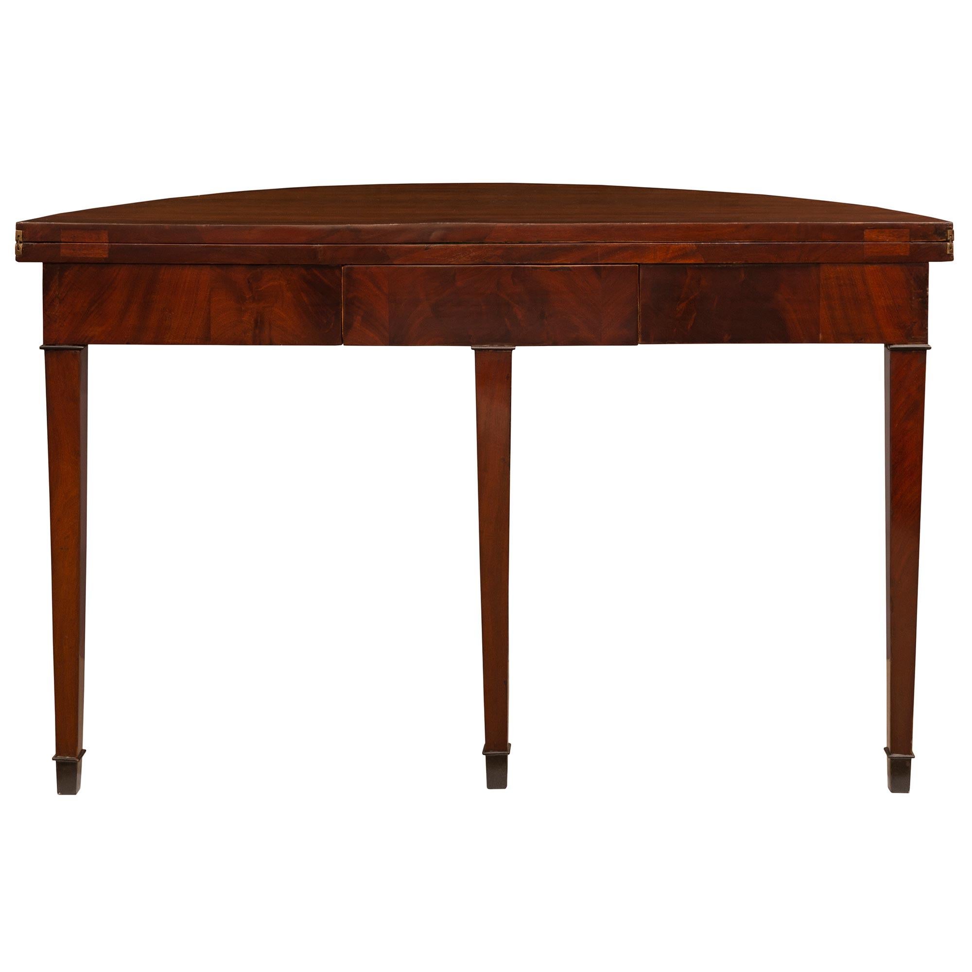 French 19th Century Louis XVI St. Mahogany Demilune Games Table or Console For Sale 2