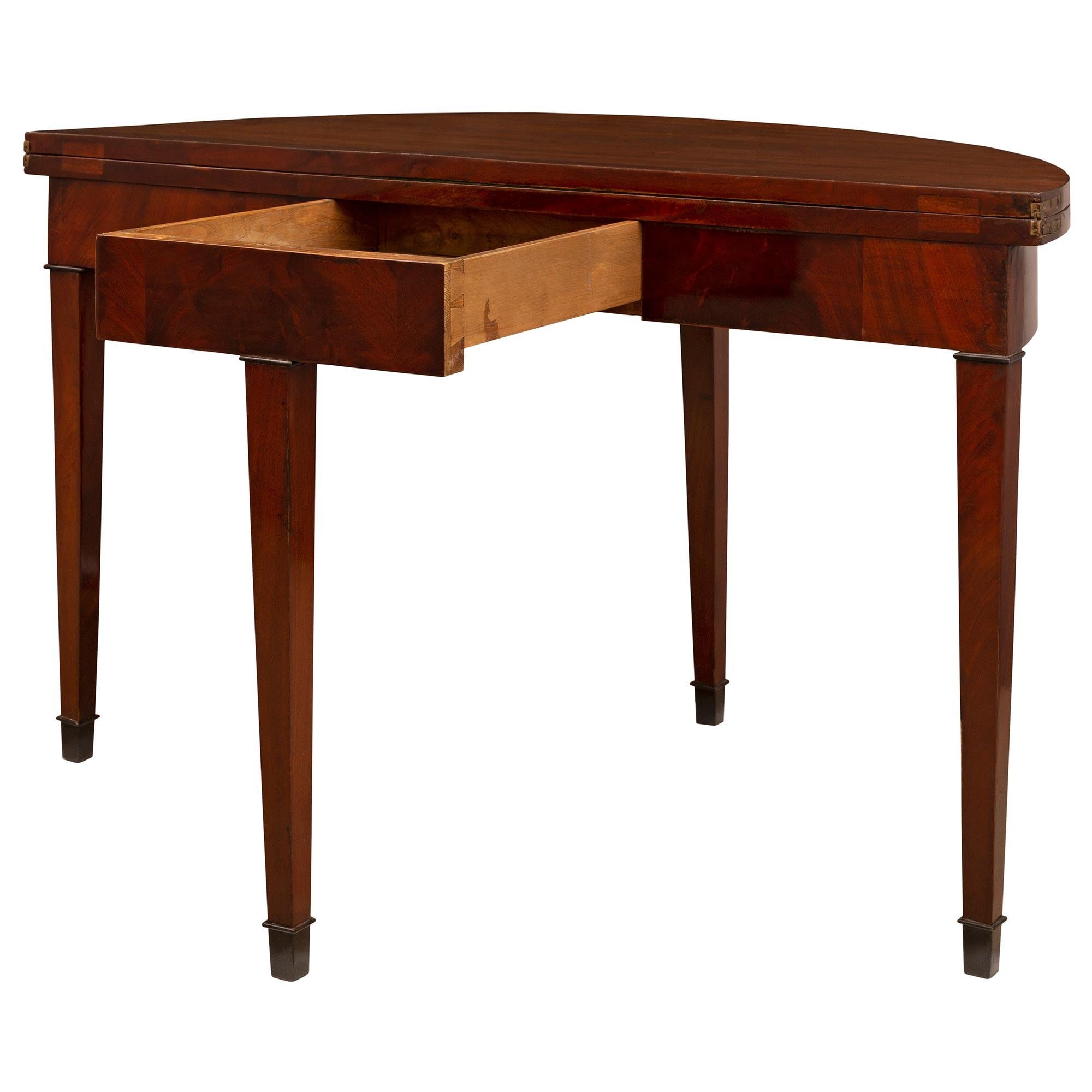 French 19th Century Louis XVI St. Mahogany Demilune Games Table or Console For Sale 3
