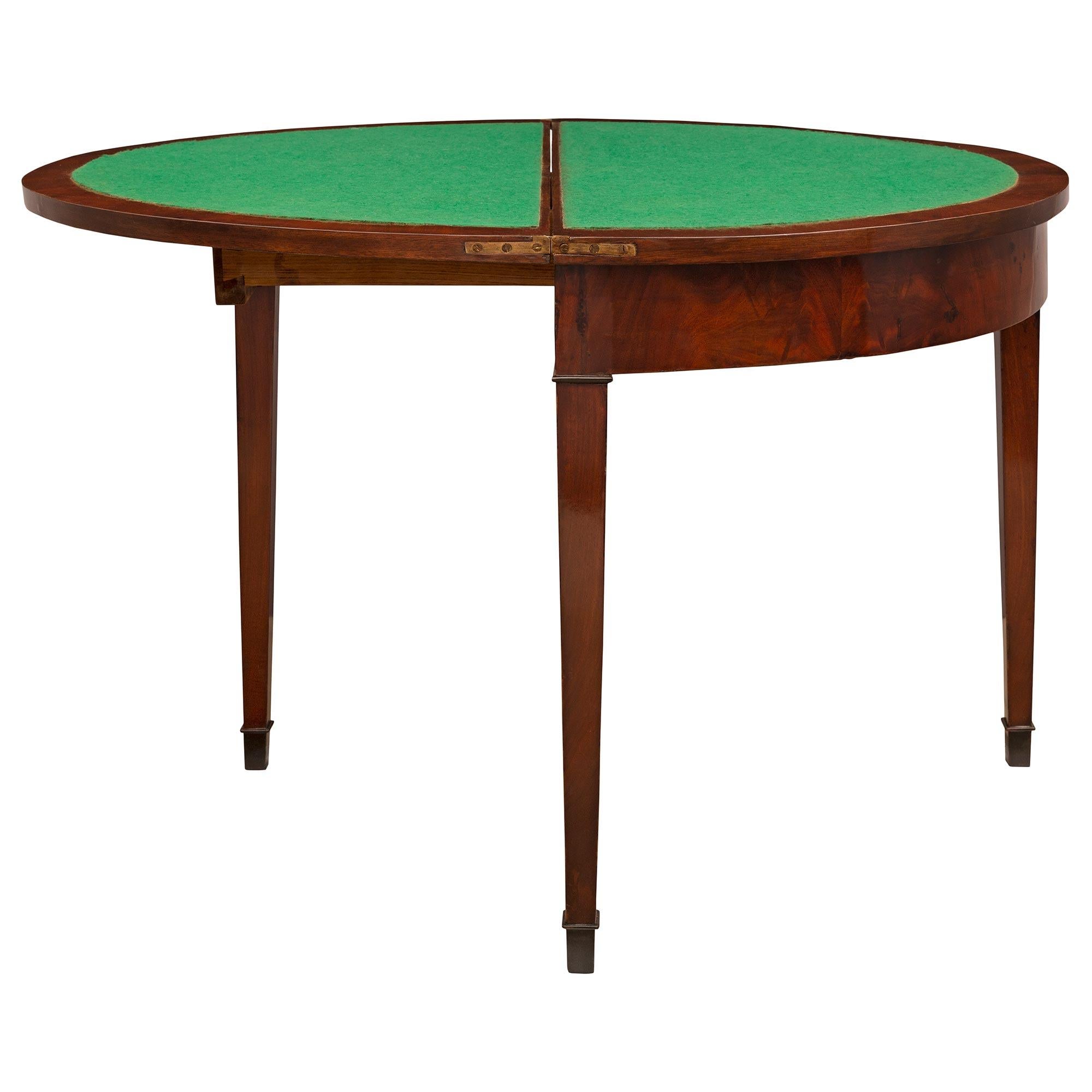 French 19th Century Louis XVI St. Mahogany Demilune Games Table or Console For Sale 4
